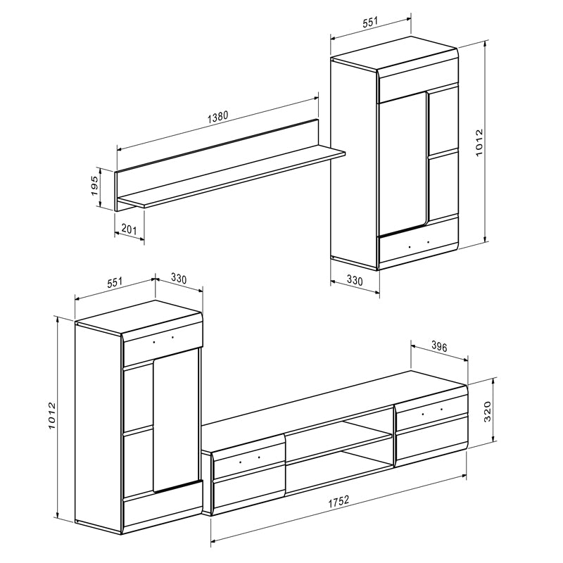 Σύνθετο σαλονιού Saleto  λευκό 230.2x39.6x202.4εκ - Pakobazaar