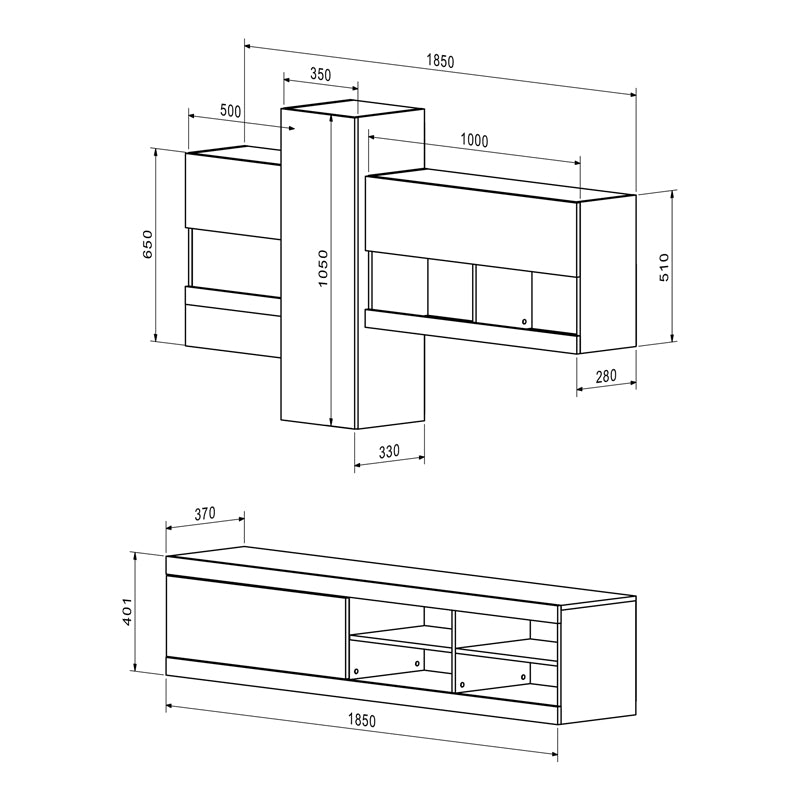 Σύνθετο σαλονιού Torania  sonoma-λευκό 185x37x145εκ - Pakobazaar