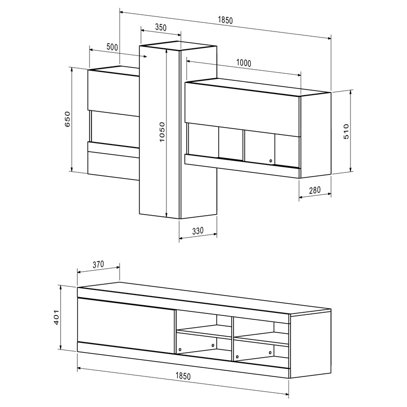 Σύνθετο σαλονιού Torania  sonoma-λευκό 185x37x145εκ - Pakobazaar