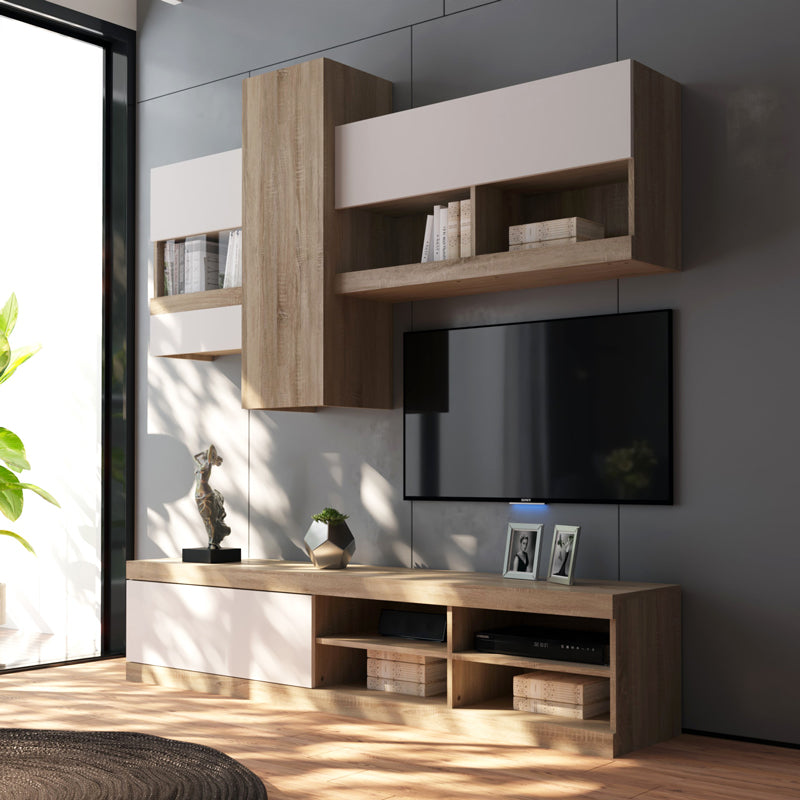 Σύνθετο σαλονιού Torania  sonoma-λευκό 185x37x145εκ - Pakobazaar
