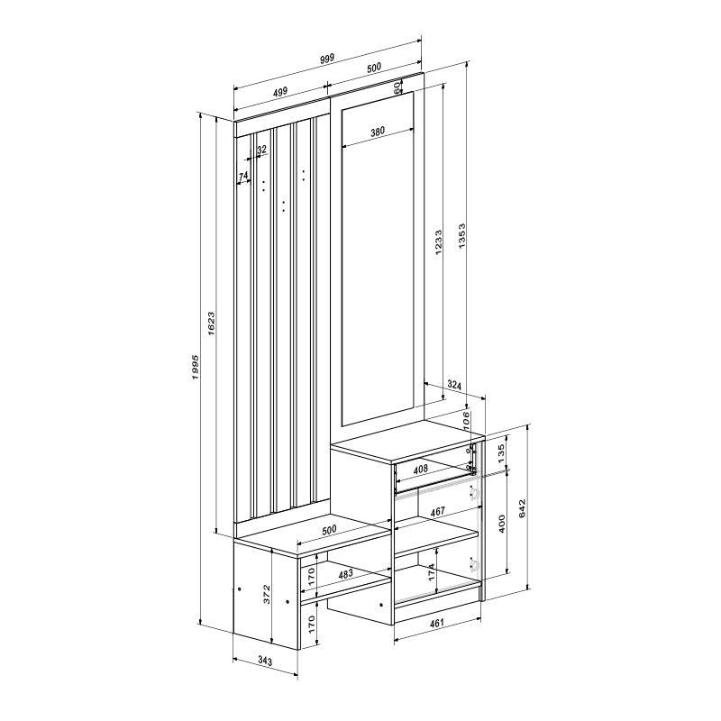 Έπιπλο εισόδου με καθρέπτη Citra  sonoma 100x34.3x199.5εκ - Pakobazaar