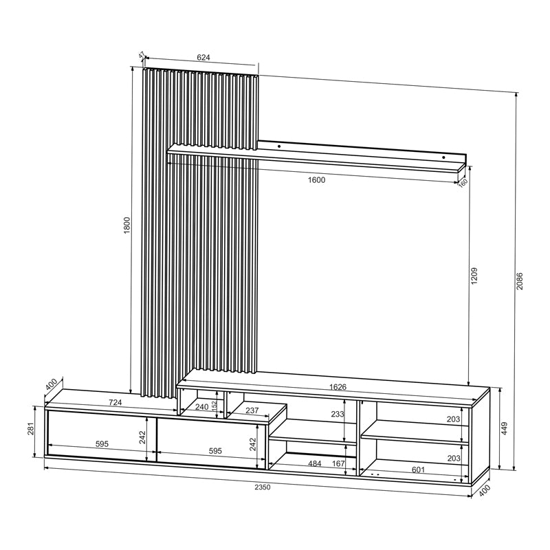 Σύνθετο σαλονιού Eviora  καφέ με σκούρο καρυδί 235x40x208.6εκ - Pakobazaar