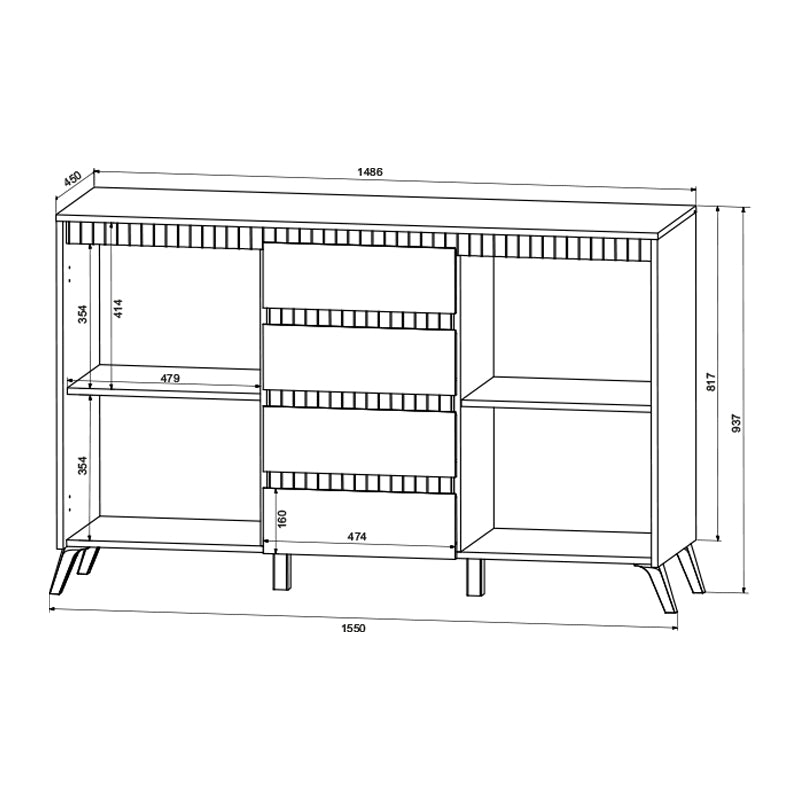 Μπουφές Belka  κρεμ με oak 155x45x93,7εκ
