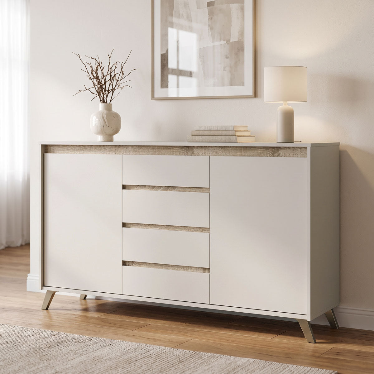 Μπουφές Belka  κρεμ με oak 155x45x93,7εκ