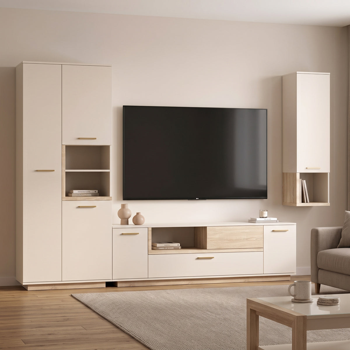 Σύνθετο σαλονιού Norda  κρεμ με oak 187x40x58,4εκ - Pakobazaar
