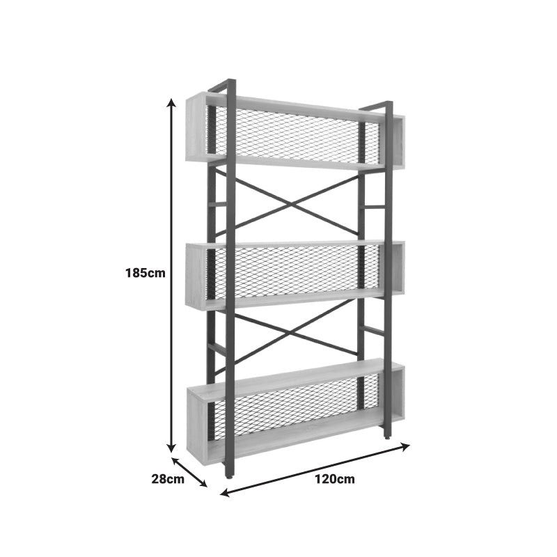 Βιβλιοθήκη Fifer  σε oak-μαύρη απόχρωση 120x28x185εκ - Pakobazaar