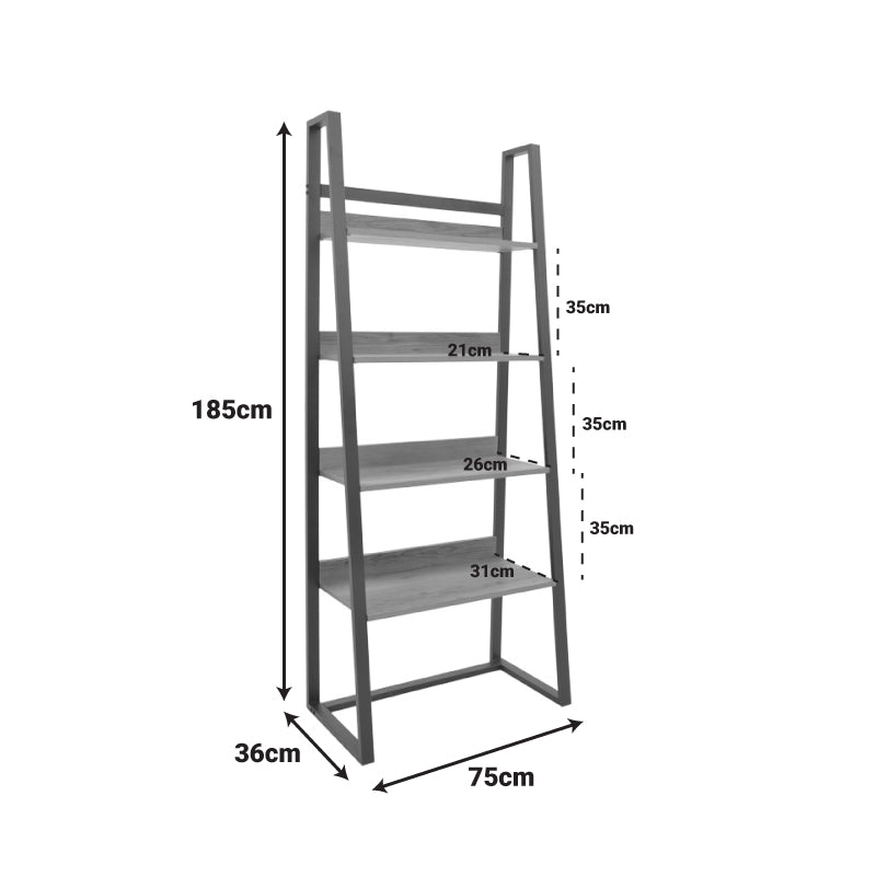 Βιβλιοθήκη Ryder  σε oak-μαύρη απόχρωση 75x36x185εκ - Pakobazaar
