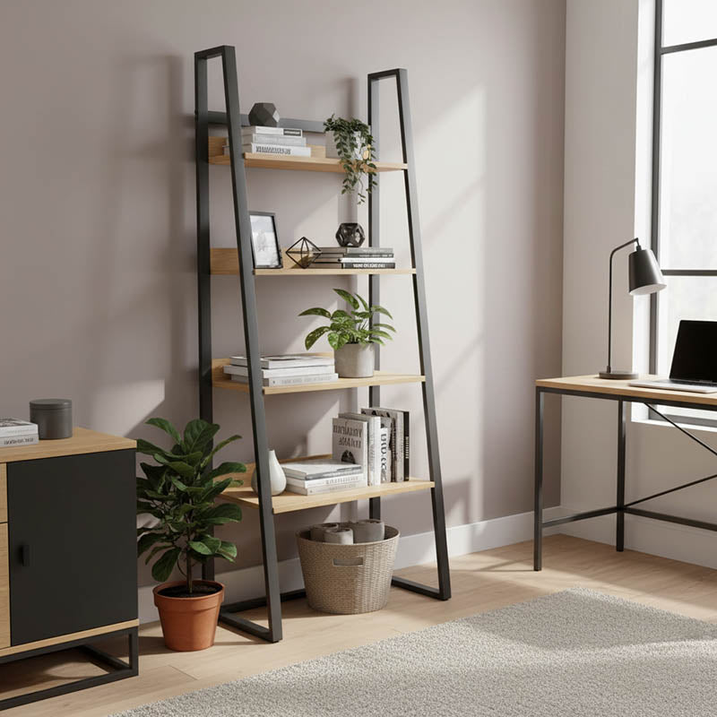 Βιβλιοθήκη Ryder  σε oak-μαύρη απόχρωση 75x36x185εκ - Pakobazaar