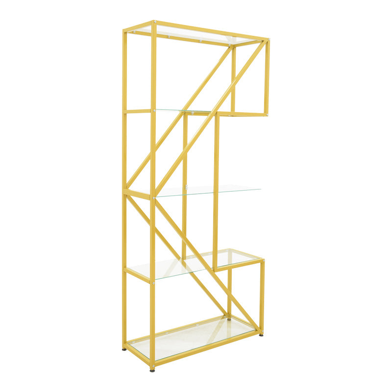 Ραφιέρα Aylan  γυαλί - μέταλλο σε χρυσή απόχρωση 100x30x200εκ - Pakobazaar