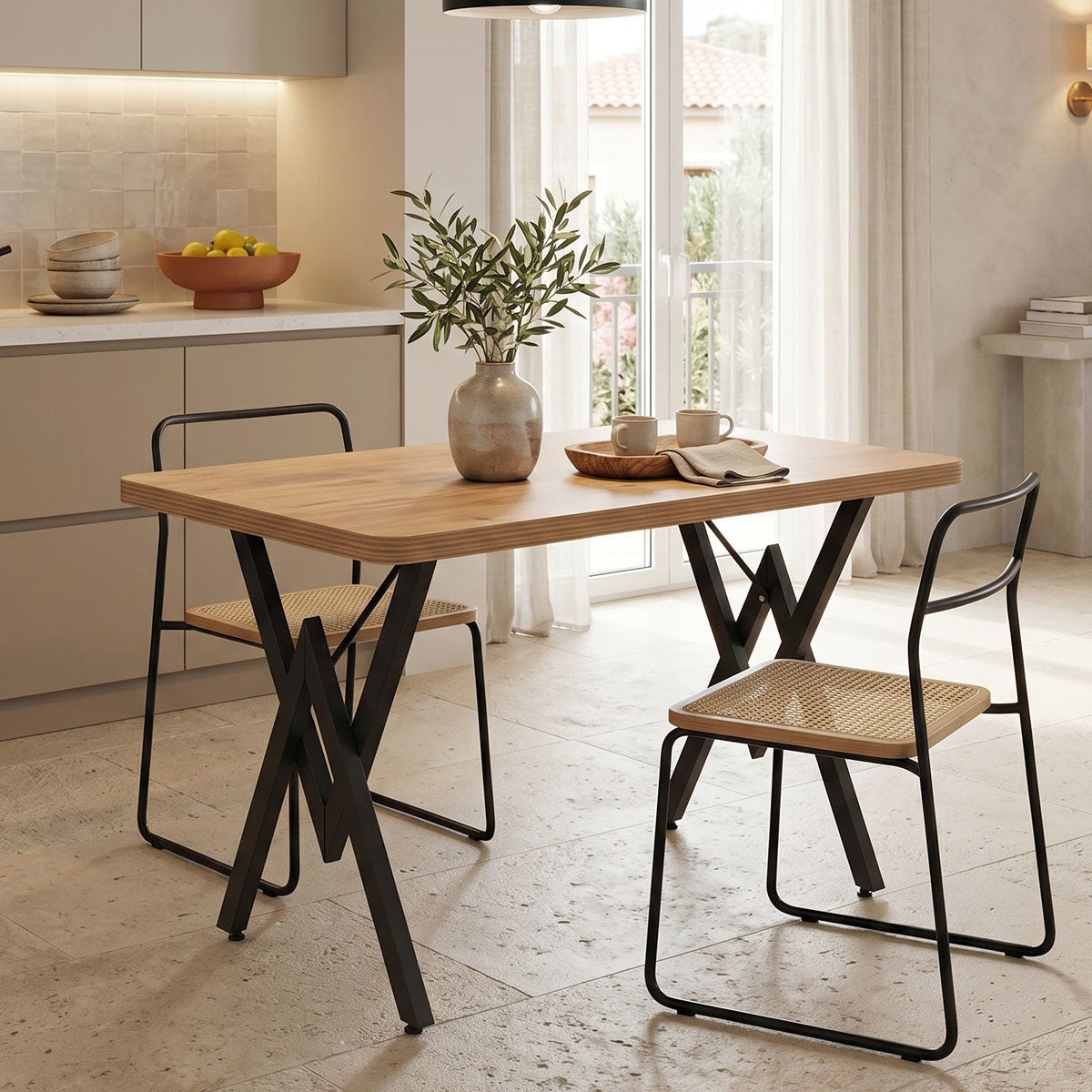 Τραπέζι Vertex  oak με μαύρα μεταλλικά πόδια 110x70x72εκ - Pakobazaar