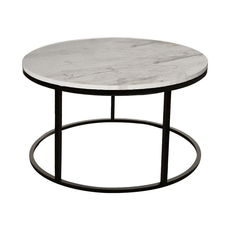 Τραπέζι σαλονιού Sikele  λευκή όψη μαρμάρου και μαύρα μεταλλικά πόδια Φ60x40εκ