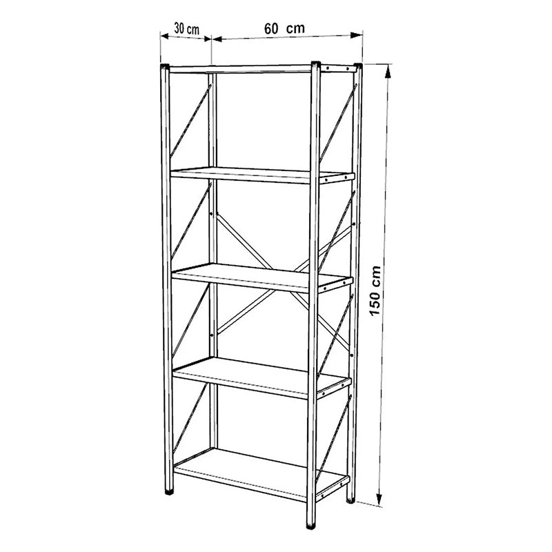 Βιβλιοθήκη Bimblem  καρυδί με μαύρο μέταλλο 60x30x150εκ - Pakobazaar