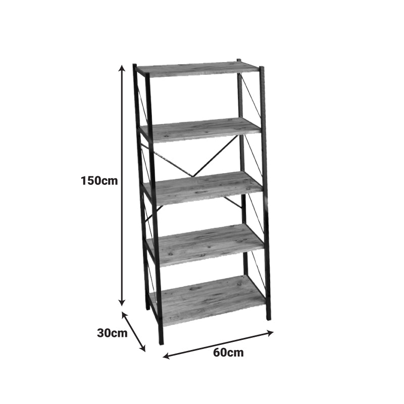 Βιβλιοθήκη Bimblem  oak με μαύρο μέταλλο 60x30x150εκ - Pakobazaar