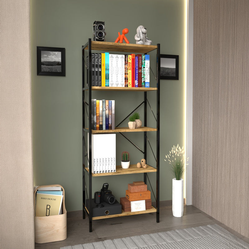 Βιβλιοθήκη Bimblem  oak με μαύρο μέταλλο 60x30x150εκ - Pakobazaar
