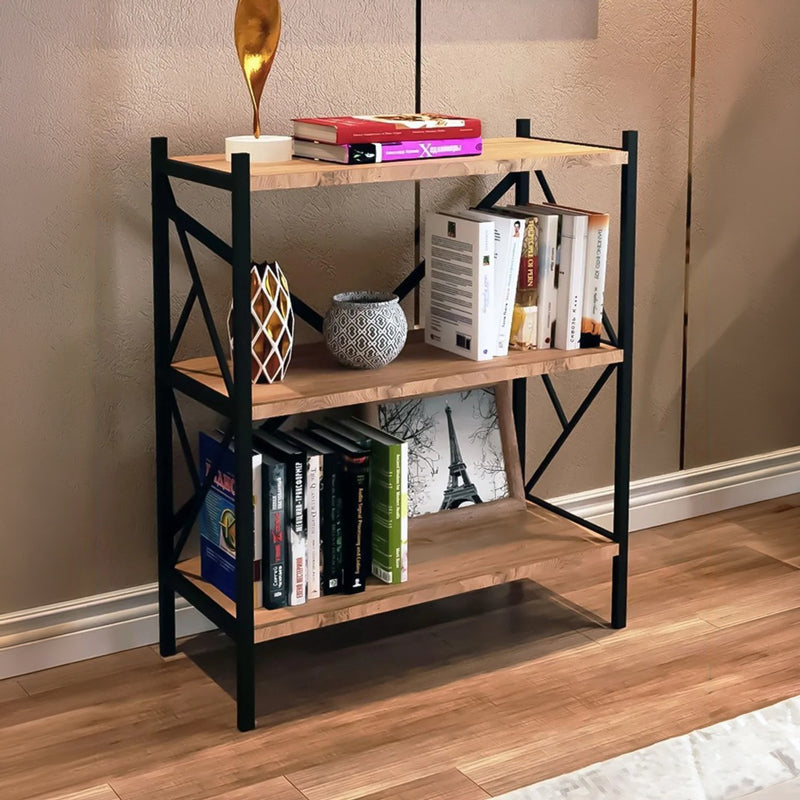Ραφιέρα επιδαπέδια Althea  oak με μαύρο μέταλλο 60x30x90εκ - Pakobazaar