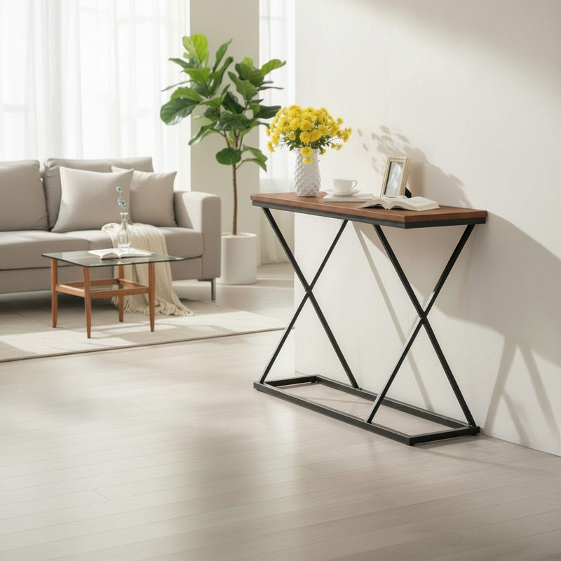 Κονσόλα Glimmer  καρυδί με μαύρο μέταλλο 100x30x80εκ - Pakobazaar