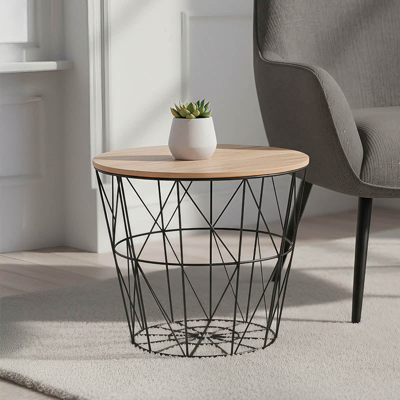 Βοηθητικό τραπέζι σαλονιού Jacot  oak-μαύρο Φ38x30,5εκ - Pakobazaar