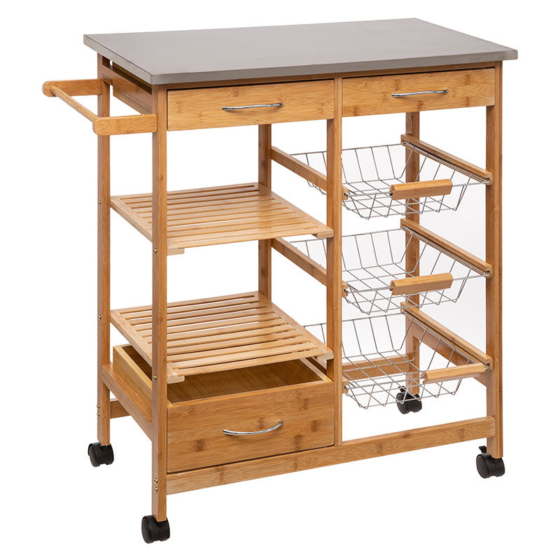Τρόλεϊ-ραφιέρα 7όροφη Esla  bamboo φυσικό-λευκό 73,5x37x86εκ - Image 1