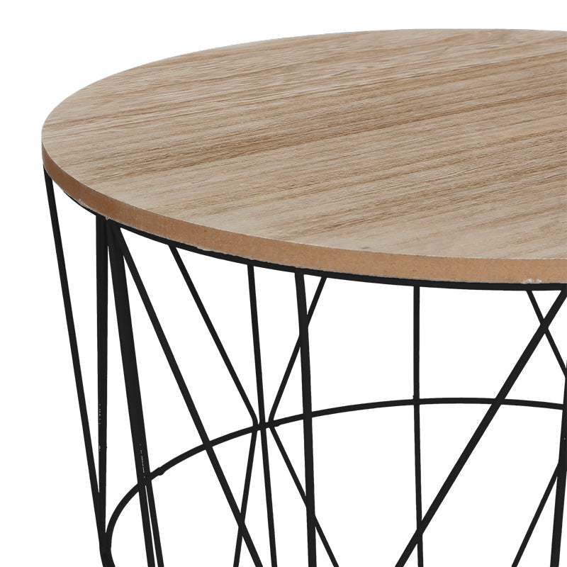 Βοηθητικό τραπέζι Kumi  mdf επιφάνεια oak και μέταλλο σε μαύρη απόχρωση Φ40x41εκ - Pakobazaar