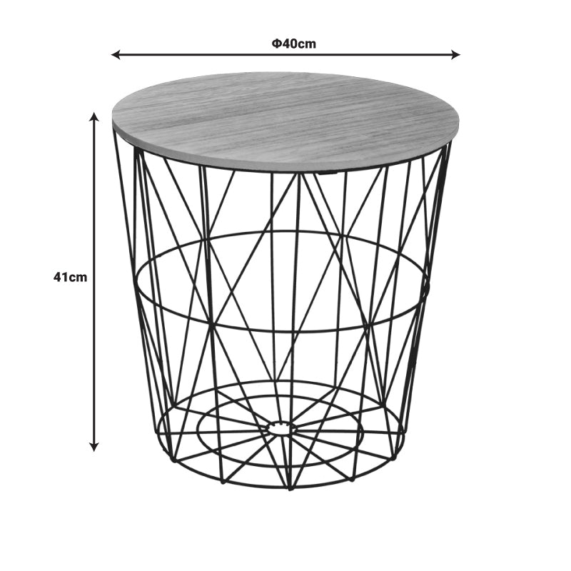 Βοηθητικό τραπέζι Kumi  mdf επιφάνεια oak και μέταλλο σε μαύρη απόχρωση Φ40x41εκ - Pakobazaar