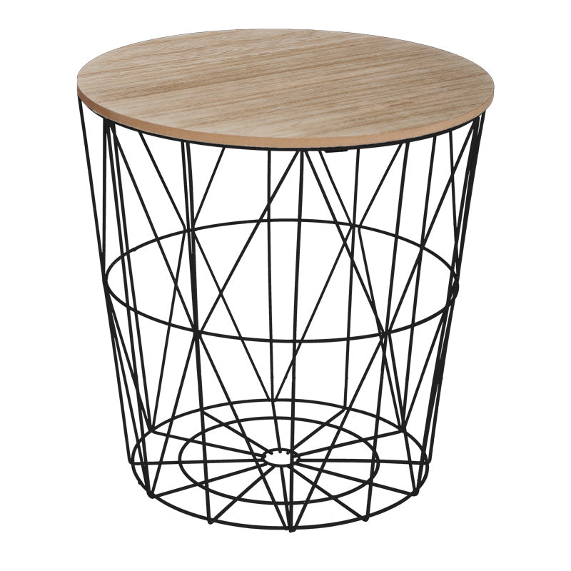 Βοηθητικό τραπέζι Kumi  mdf επιφάνεια oak και μέταλλο σε μαύρη απόχρωση Φ40x41εκ - Pakobazaar