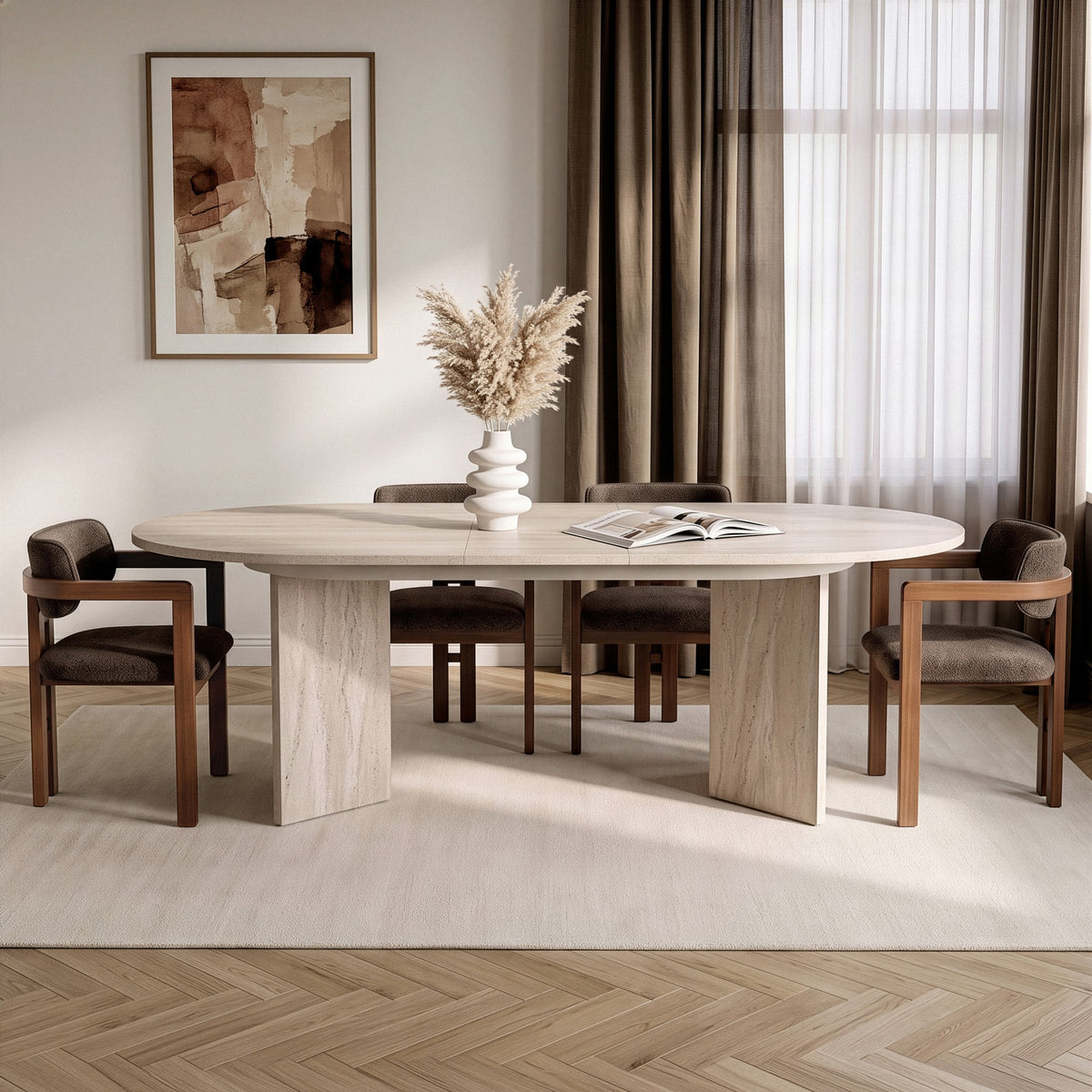 Σετ Τραπεζαρίας Επεκτεινόμενο 5τμχ Varnavas Travertine - Καρυδί - Καφέ 180x90x75 εκ. Μελαμίνης