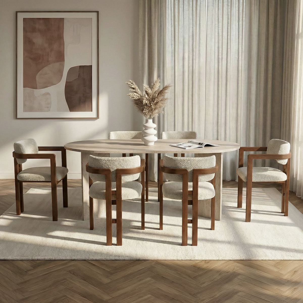 Σετ Τραπεζαρίας 7τμχ Kalymnos Travertine - Καρυδί - Λευκό 180x90x75 εκ.