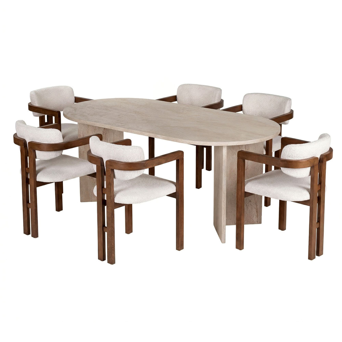 Σετ Τραπεζαρίας 7τμχ Kalymnos Travertine - Καρυδί - Λευκό 180x90x75 εκ.