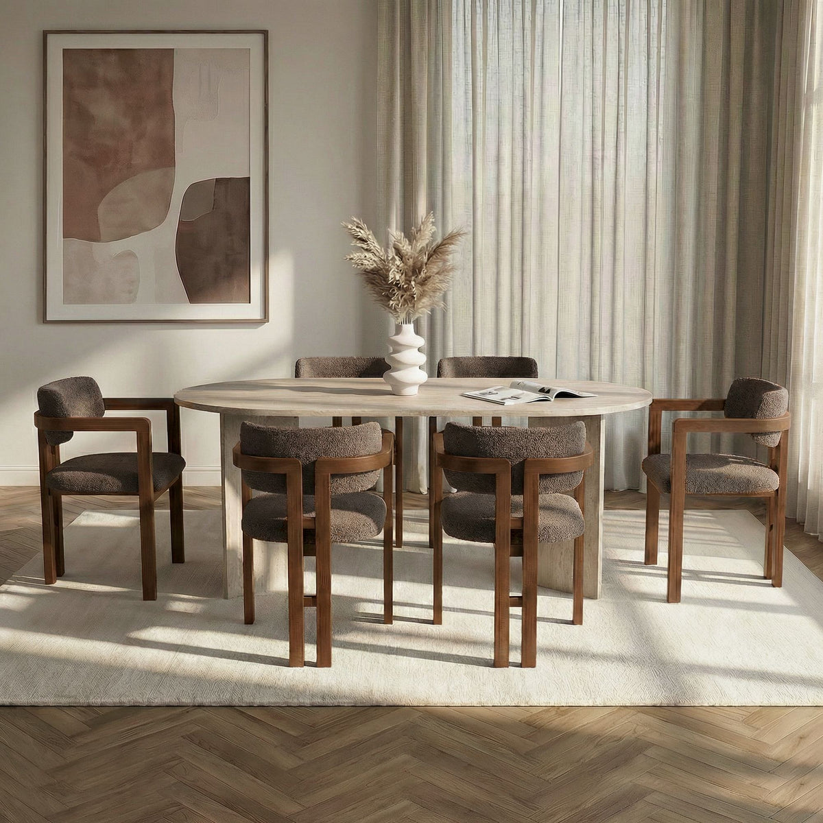 Σετ Τραπεζαρίας 7τμχ Kalymnos Travertine - Καρυδί - Καφέ 180x90x75 εκ.
