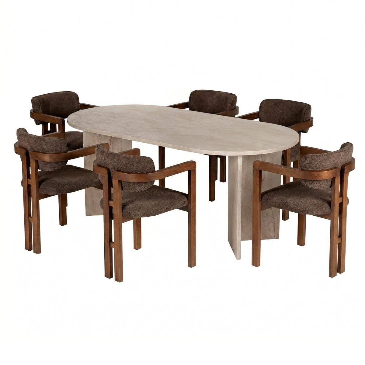 Σετ Τραπεζαρίας 7τμχ Kalymnos Travertine - Καρυδί - Καφέ 180x90x75 εκ.