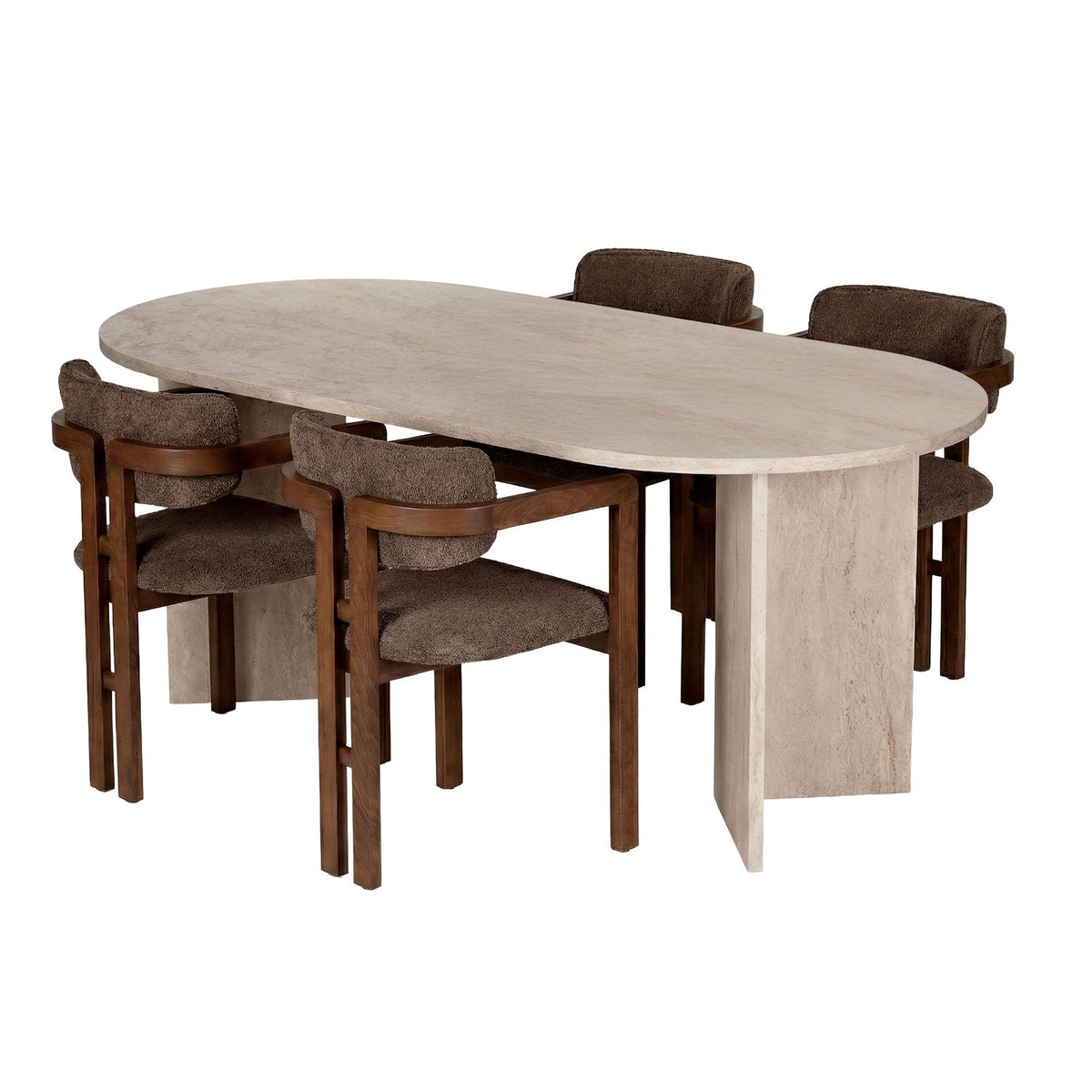 Σετ Τραπεζαρίας 5τμχ Arki Travertine - Καρυδί - Καφέ 180x90x75 εκ.