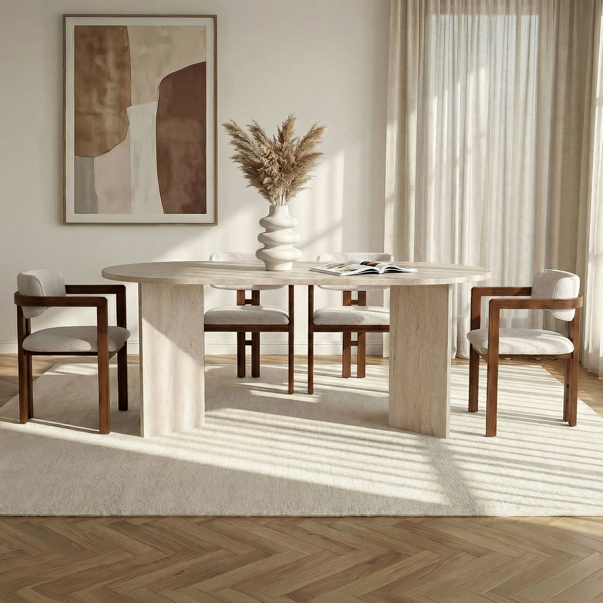 Σετ Τραπεζαρίας 5τμχ Arki Travertine - Καρυδί - Λευκό 180x90x75 εκ.