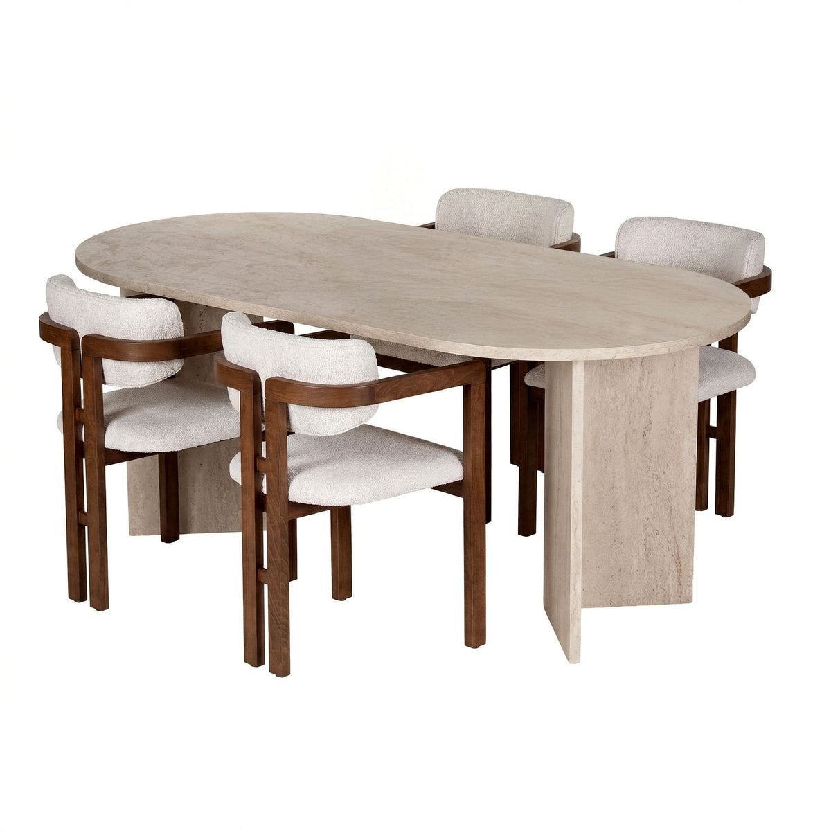 Σετ Τραπεζαρίας 5τμχ Arki Travertine - Καρυδί - Λευκό 180x90x75 εκ.
