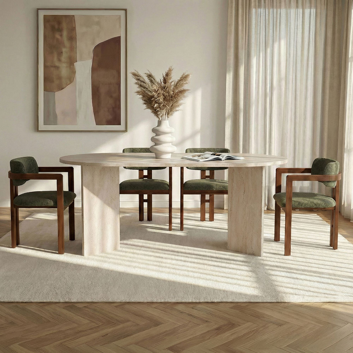 Σετ Τραπεζαρίας 5τμχ Arki Travertine - Καρυδί - Πράσινο 180x90x75 εκ.