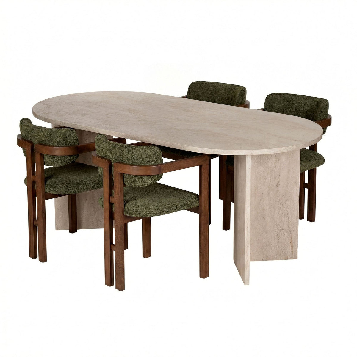 Σετ Τραπεζαρίας 5τμχ Arki Travertine - Καρυδί - Πράσινο 180x90x75 εκ.