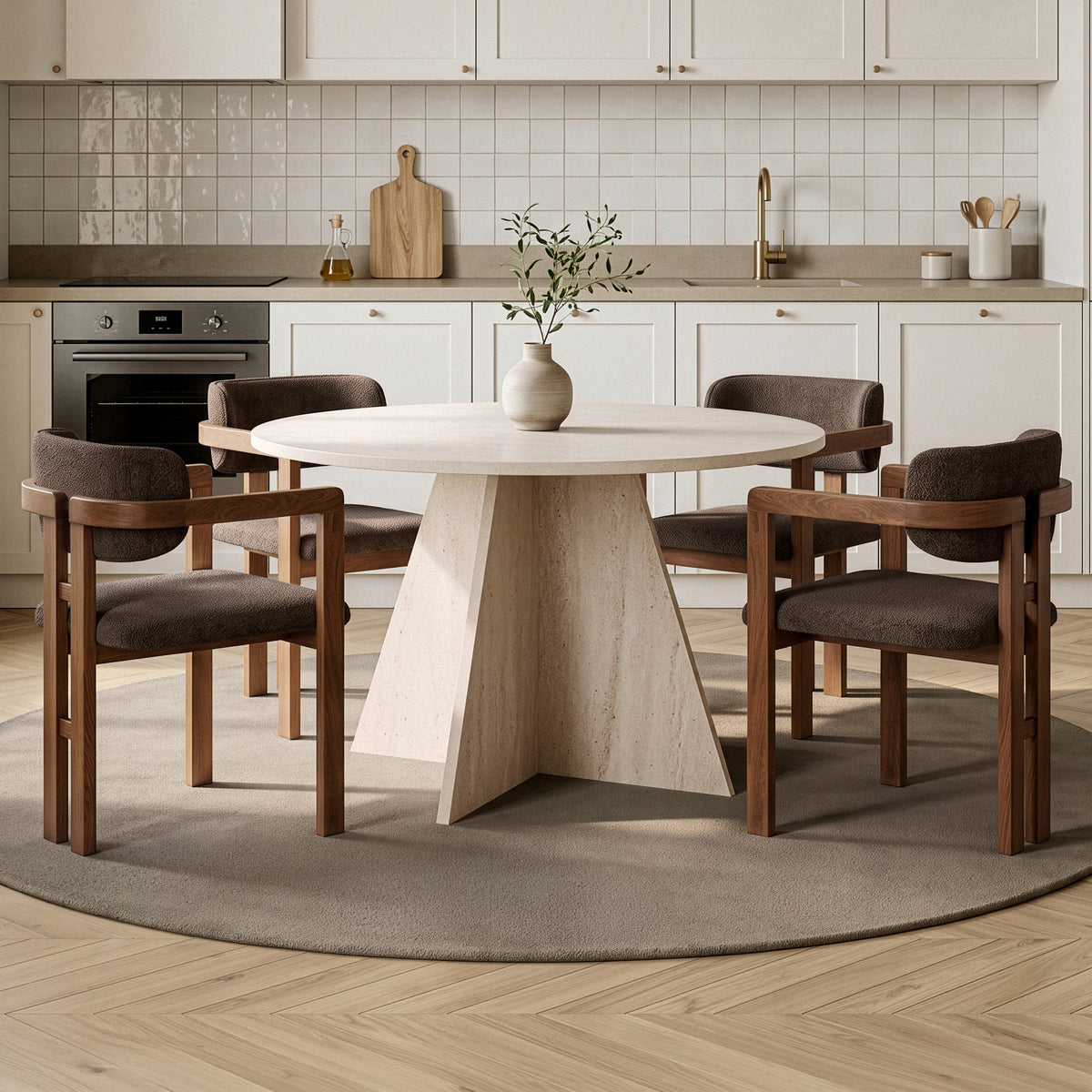 Σετ Τραπεζαρίας 5τμχ Vravrona Travertine - Καρυδί - Καφέ 120x120x75 εκ. Μελαμίνης