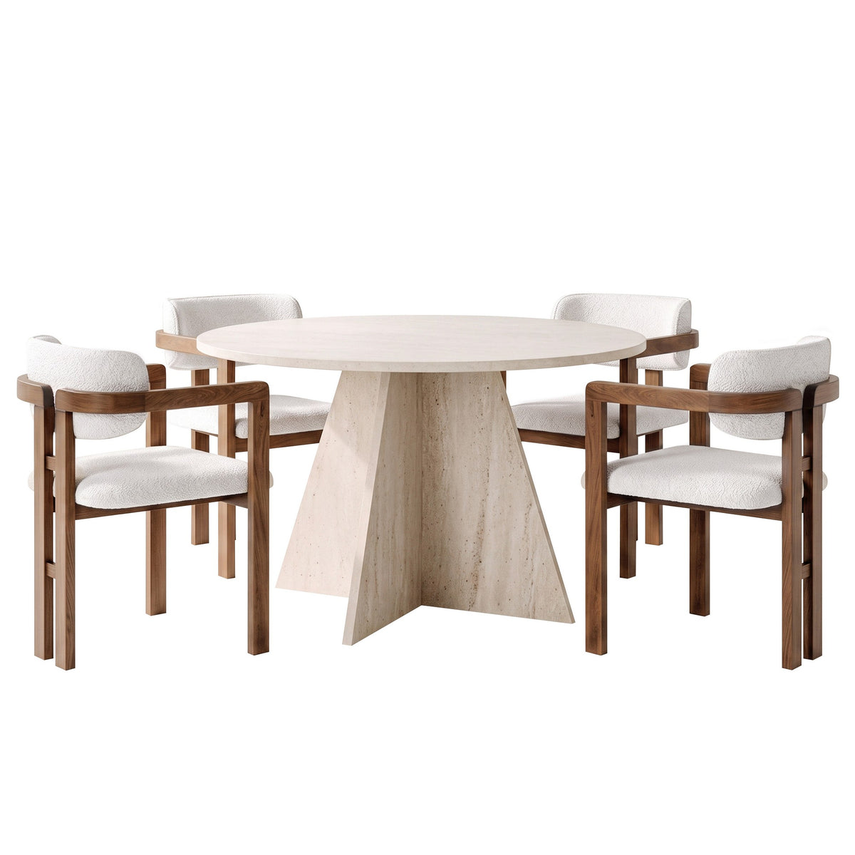 Σετ Τραπεζαρίας 5τμχ Vravrona Travertine - Καρυδί - Λευκό 120x120x75 εκ. Μελαμίνης