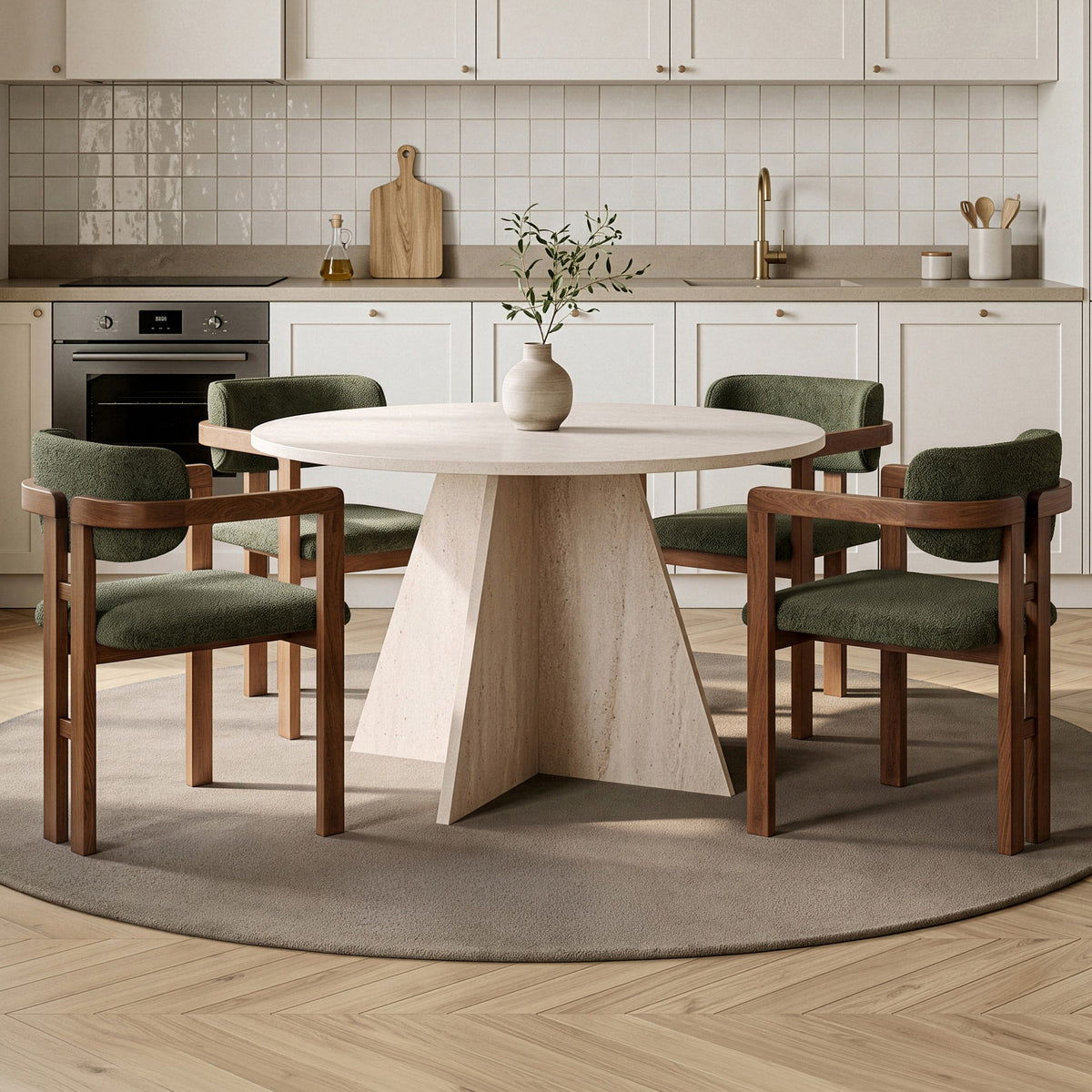 Σετ Τραπεζαρίας 5τμχ Vravrona Travertine - Καρυδί - Πράσινο 120x120x75 εκ. Μελαμίνης