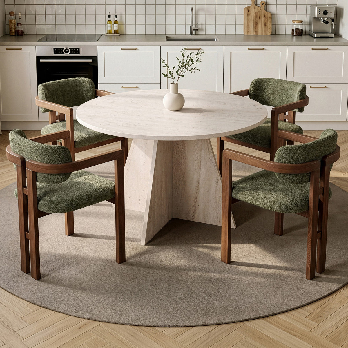 Σετ Τραπεζαρίας 5τμχ Vravrona Travertine - Καρυδί - Πράσινο 120x120x75 εκ. Μελαμίνης