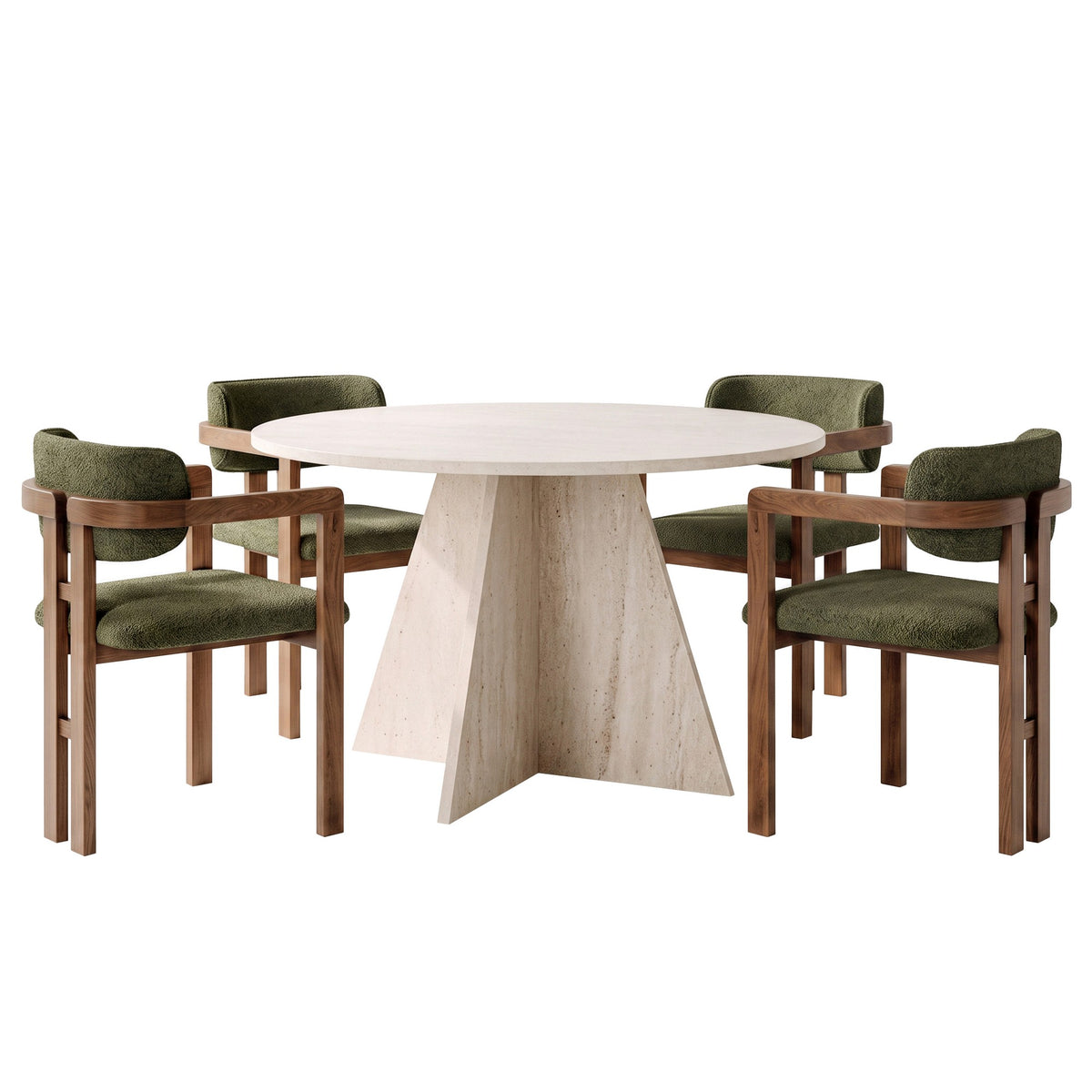 Σετ Τραπεζαρίας 5τμχ Vravrona Travertine - Καρυδί - Πράσινο 120x120x75 εκ. Μελαμίνης