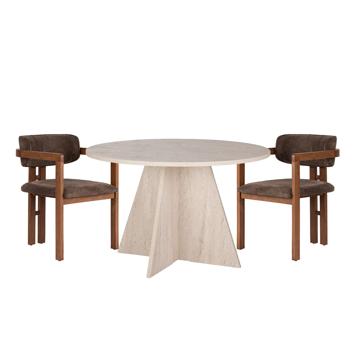 Σετ Τραπεζαρίας 3τμχ Keratea Travertine - Καρυδί - Καφέ 120x120x75 εκ. Μελαμίνης