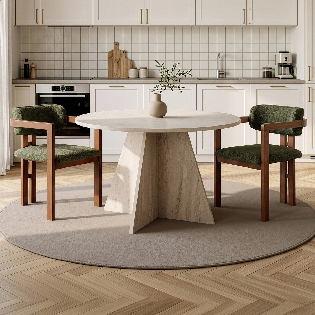 Σετ Τραπεζαρίας 3τμχ Keratea Travertine - Καρυδί - Πράσινο 120x120x75 εκ. Μελαμίνης