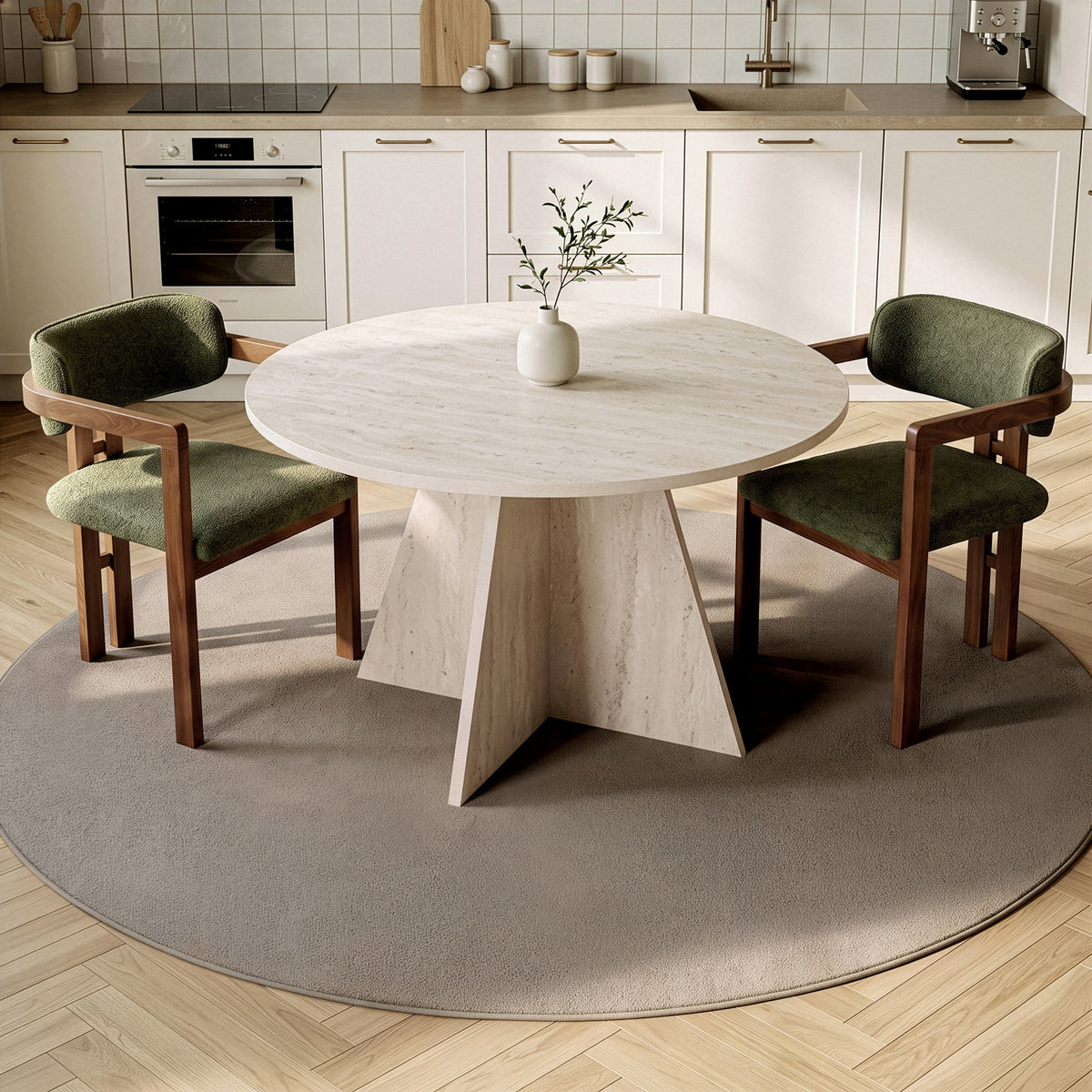 Σετ Τραπεζαρίας 3τμχ Keratea Travertine - Καρυδί - Πράσινο 120x120x75 εκ. Μελαμίνης