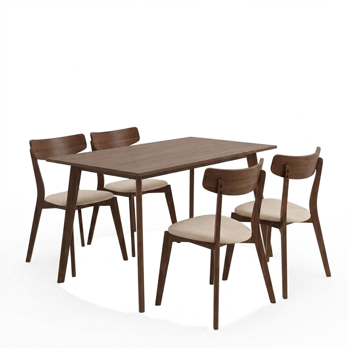 Tραπεζαρία Benson - Toto  σετ 5τμχ καρυδί - ύφασμα μπεζ 120x75x75εκ - Pakobazaar