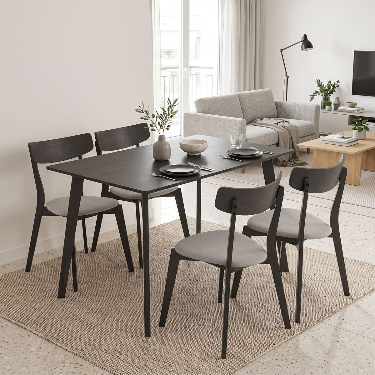 Tραπεζαρία Benson - Toto  σετ 5τμχ rustic grey - ύφασμα γκρι 120x75x75εκ - Pakobazaar