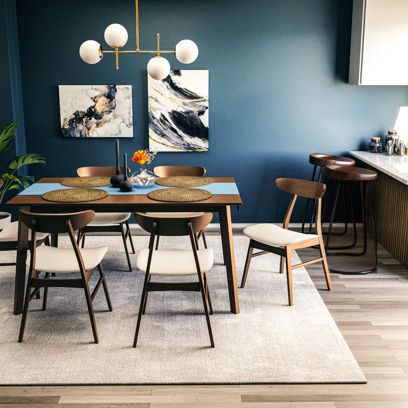 Tραπεζαρία Benson - Orlean  σετ 7τμχ καρυδί - ύφασμα μπεζ 150x90x75εκ - Image 2