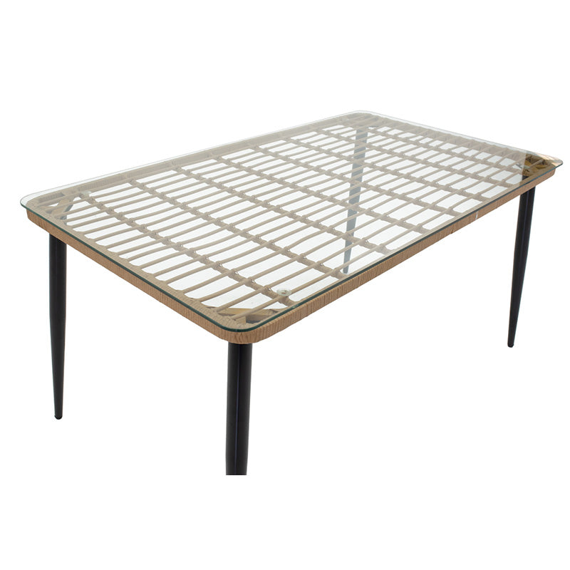 Τραπεζαρία Naoki E  σετ 5 τμχ rattan φυσικό-μαύρο μέταλλο-γυαλί 160x90x78εκ - Image 4