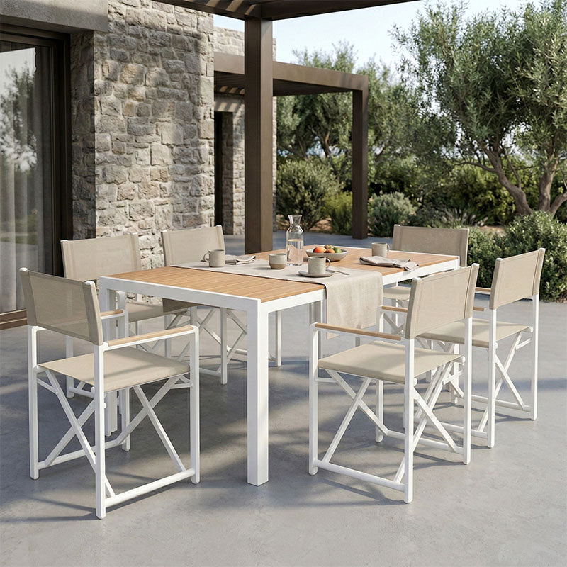 Τραπεζαρία Mabu-Nares σετ 7τεμ  λευκό αλουμίνιο και plywood σε φυσικό χρώμα 180x90x72.5εκ - Pakobazaar