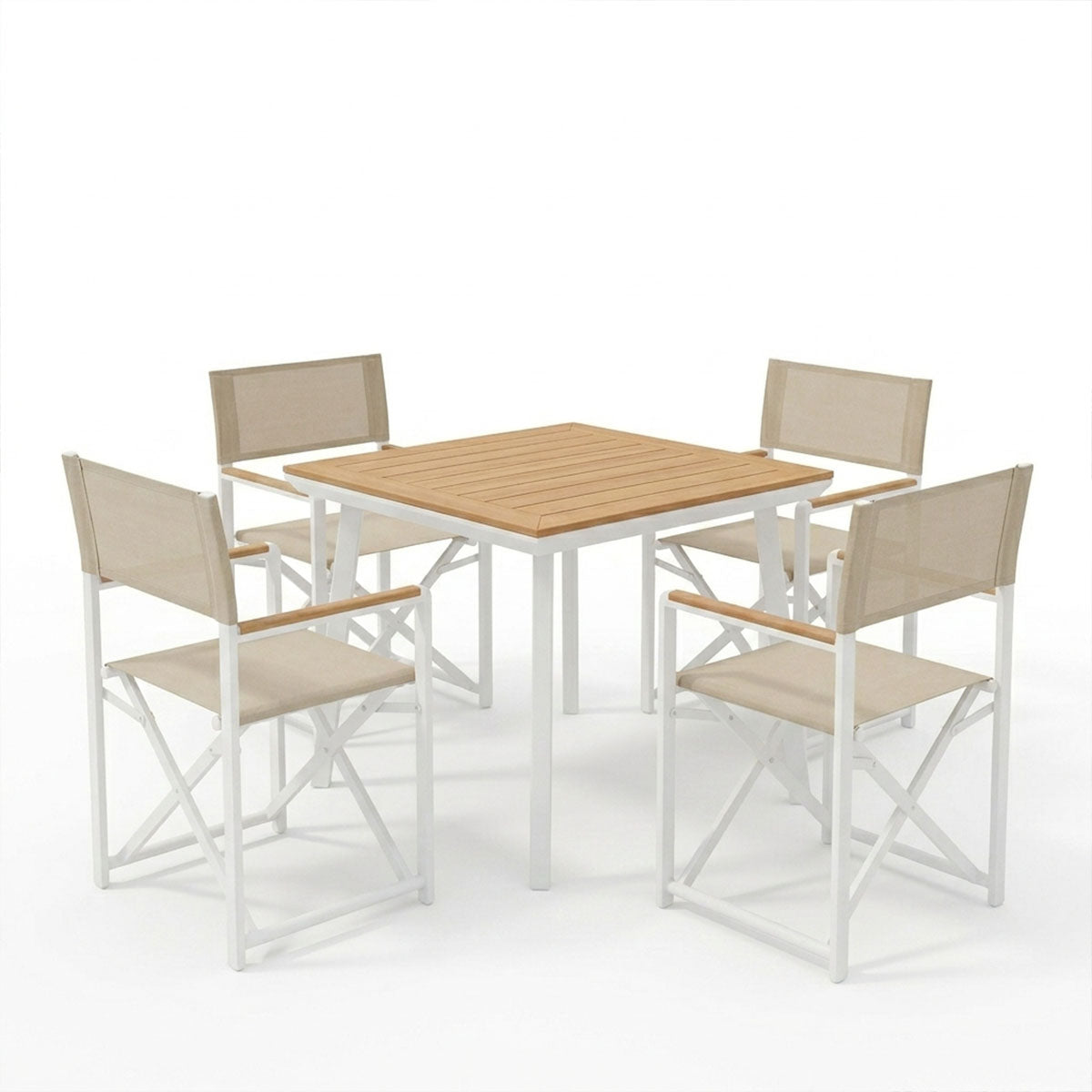 Τραπεζαρία Mabu-Synergy σετ 5τεμ  λευκό αλουμίνιο και plywood σε φυσικό χρώμα 80x80x74εκ - Pakobazaar