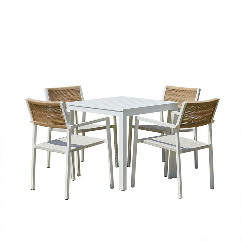 Τραπεζαρία Savor-Kliton σετ 5τεμ  λευκό αλουμίνιο και rattan σε φυσικό χρώμα 80x80x74εκ - Pakobazaar